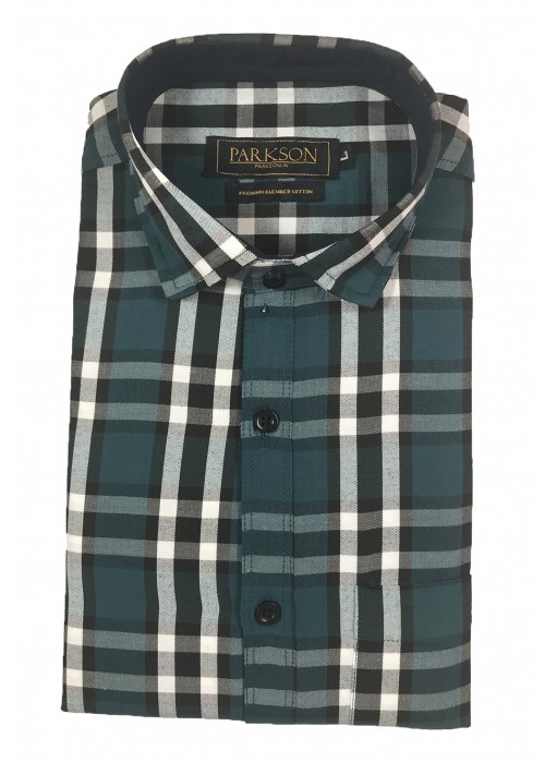 Parkson - Ble01Green - Casual Semi Formal Checks Shirts Premium Blended Cotton WRINKLE FREE