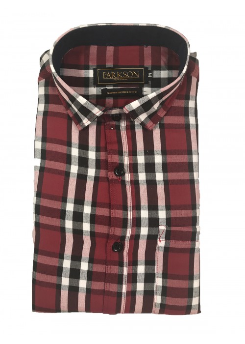 Parkson - Ble01Red - Casual Semi Formal Checks Shirts Premium Blended Cotton WRINKLE FREE