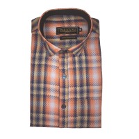 Parkson - Ble02Orange - Casual Semi Formal Checks Shirts Premium Blended Cotton WRINKLE FREE