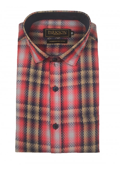 Parkson - Ble02Red - Casual Semi Formal Checks Shirts Premium Blended Cotton WRINKLE FREE