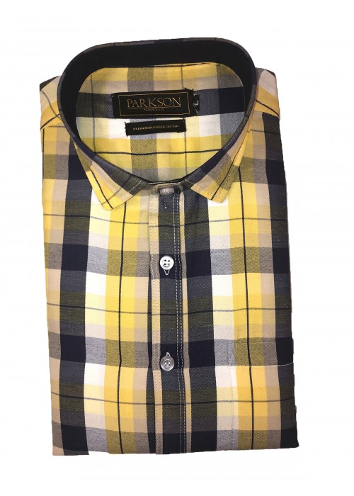 Parkson - Ble03Yellow - Casual Semi Formal Checks Shirts Premium Blended Cotton WRINKLE FREE