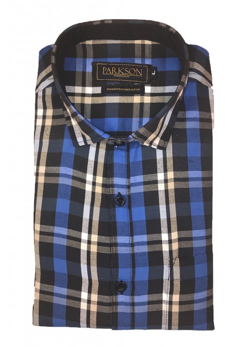 Parkson - Ble04Blue - Casual Semi Formal Checks Shirts Premium Blended Cotton WRINKLE FREE