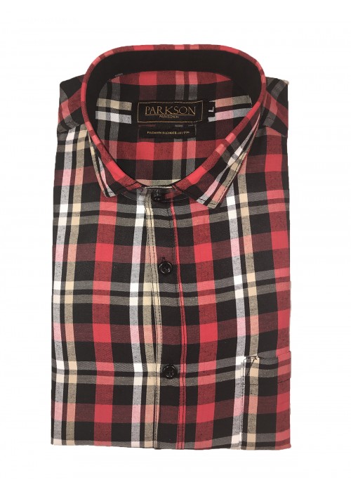 Parkson - Ble04Red - Casual Semi Formal Checks Shirts Premium Blended Cotton WRINKLE FREE
