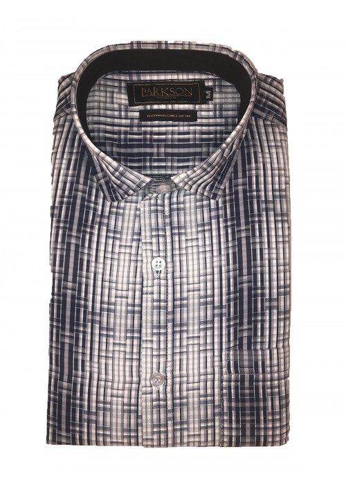 Parkson - Ble05Blue - Casual Semi Formal Checks Shirts Premium Blended Cotton WRINKLE FREE
