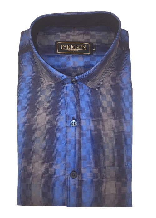 Parkson - Ble06Blue - Casual Semi Formal Checks Shirts Premium Blended Cotton WRINKLE FREE