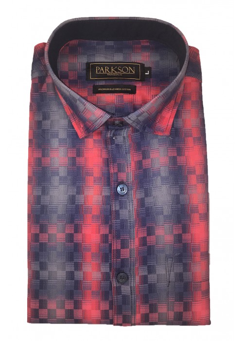 Parkson - Ble06Red - Casual Semi Formal Checks Shirts Premium Blended Cotton WRINKLE FREE
