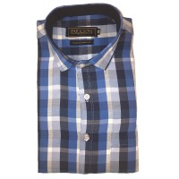 Parkson - Ble08Blue - Casual Semi Formal Checks Shirts Premium Blended Cotton WRINKLE FREE