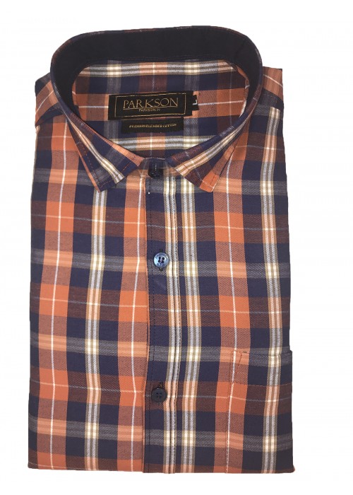 Parkson - Ble10Rust - Casual Semi Formal Checks Shirts Premium Blended Cotton WRINKLE FREE