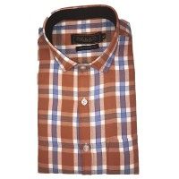 Parkson - Ble11Rust - Casual Semi Formal Checks Shirts Premium Blended Cotton WRINKLE FREE