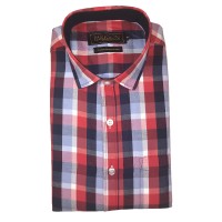 Parkson - Ble12Red - Casual Semi Formal Checks Shirts Premium Blended Cotton WRINKLE FREE