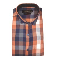 Parkson - Ble13Rust - Casual Semi Formal Checks Shirts Premium Blended Cotton WRINKLE FREE