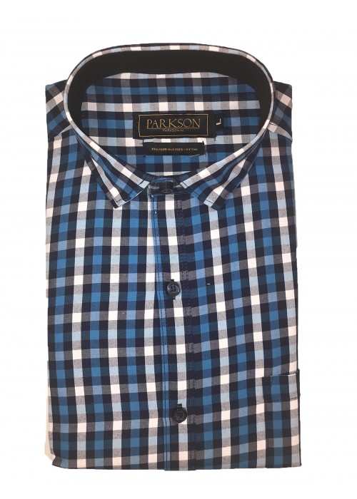 Parkson - Ble14Blue - Casual Semi Formal Checks Shirts Premium Blended Cotton WRINKLE FREE