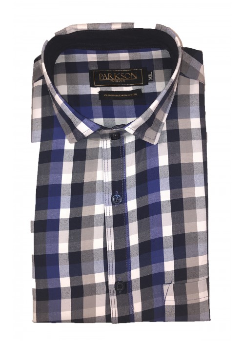 Parkson - Ble15Blue - Casual Semi Formal Checks Shirts Premium Blended Cotton WRINKLE FREE