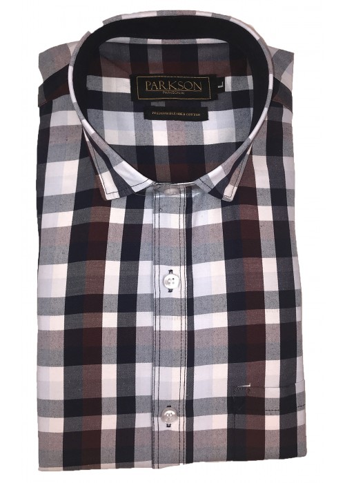 Parkson - Ble15Brown - Casual Semi Formal Checks Shirts Premium Blended Cotton WRINKLE FREE
