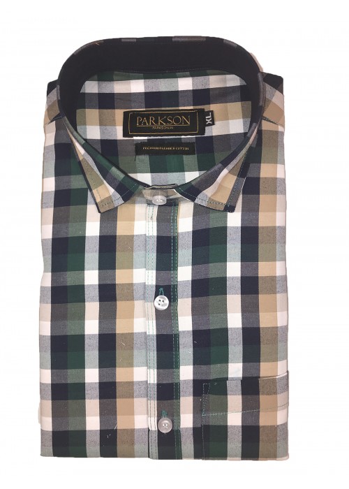 Parkson - Ble15Green - Casual Semi Formal Checks Shirts Premium Blended Cotton WRINKLE FREE
