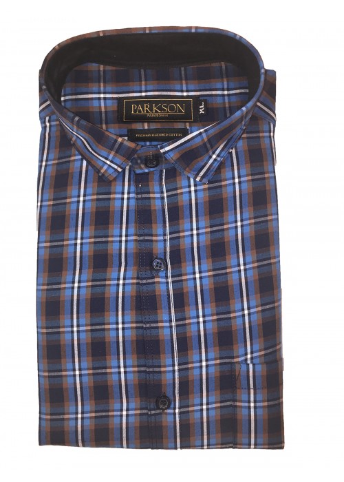 Parkson - Ble16Blue - Casual Semi Formal Checks Shirts Premium Blended Cotton WRINKLE FREE