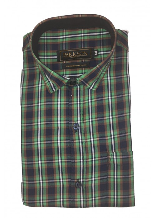 Parkson - Ble16Green - Casual Semi Formal Checks Shirts Premium Blended Cotton WRINKLE FREE