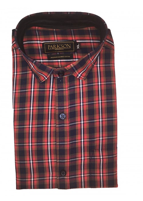 Parkson - Ble16Red - Casual Semi Formal Checks Shirts Premium Blended Cotton WRINKLE FREE