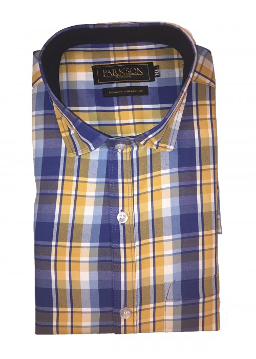 Parkson - Ble17Yellow - Casual Semi Formal Checks Shirts Premium Blended Cotton WRINKLE FREE
