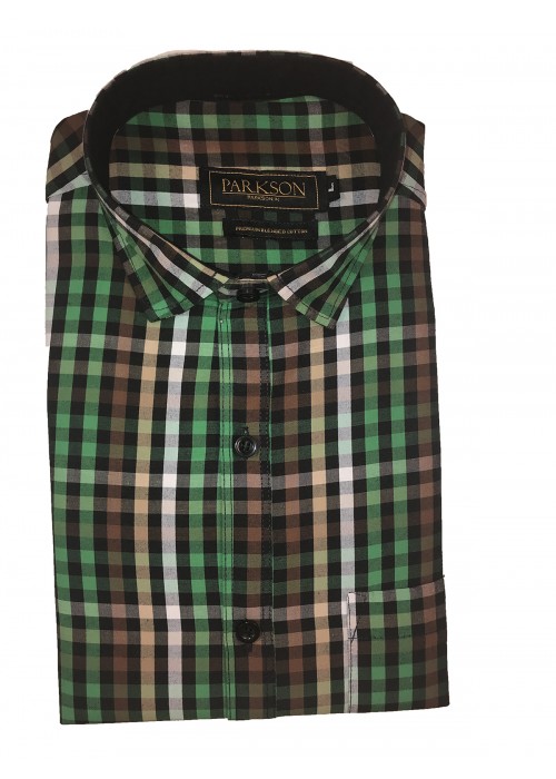 Parkson - Ble18Green - Casual Semi Formal Checks Shirts Premium Blended Cotton WRINKLE FREE