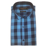 Parkson - Ble19Blue - Casual Semi Formal Checks Shirts Premium Blended Cotton WRINKLE FREE