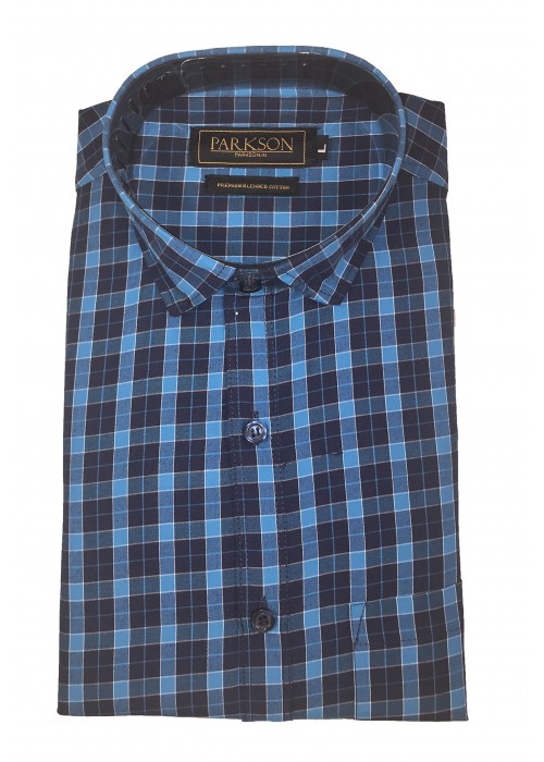 Parkson - Ble20Blue - Casual Semi Formal Checks Shirts Premium Blended Cotton WRINKLE FREE