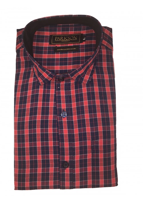 Parkson - Ble20Red - Casual Semi Formal Checks Shirts Premium Blended Cotton WRINKLE FREE