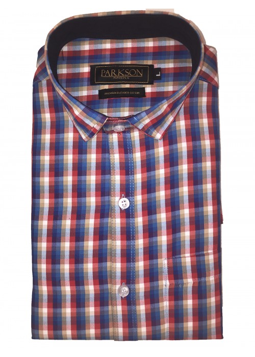 Parkson - Ble22Red - Casual Semi Formal Checks Shirts Premium Blended Cotton WRINKLE FREE