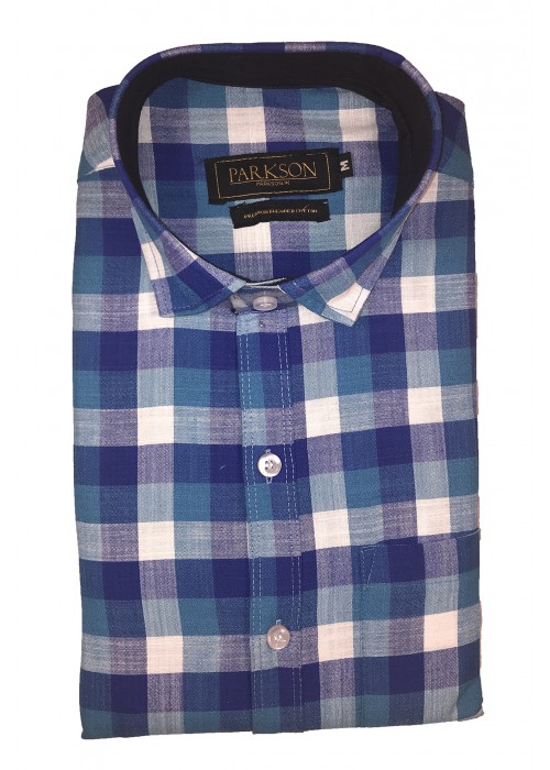 Parkson - Ble24Blue - Casual Semi Formal Checks Shirts Premium Blended Cotton WRINKLE FREE