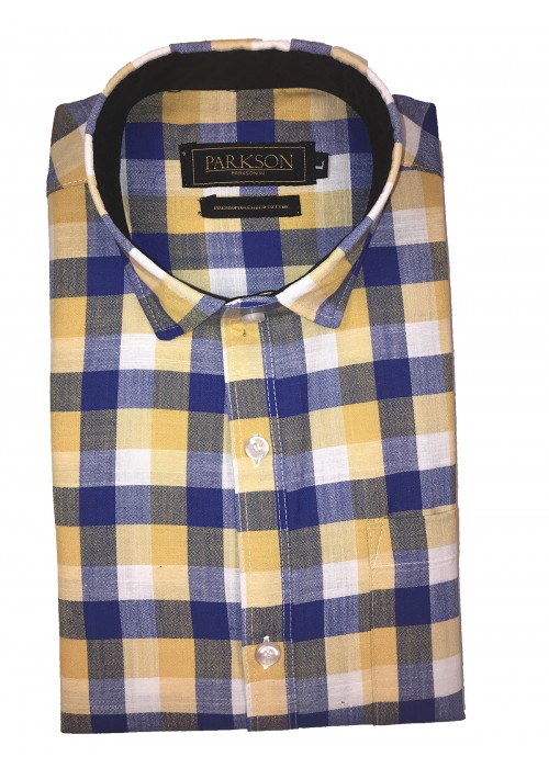 Parkson - Ble24Yellow - Casual Semi Formal Checks Shirts Premium Blended Cotton WRINKLE FREE