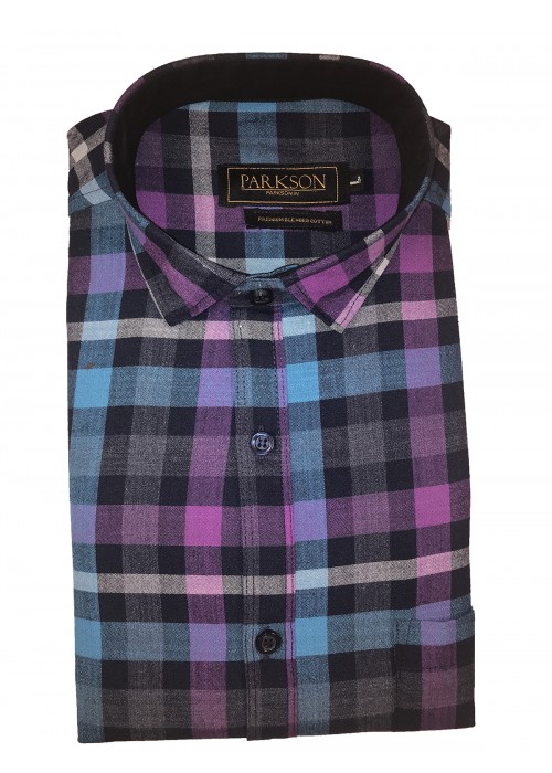 Parkson - Ble25Blue - Casual Semi Formal Checks Shirts Premium Blended Cotton WRINKLE FREE