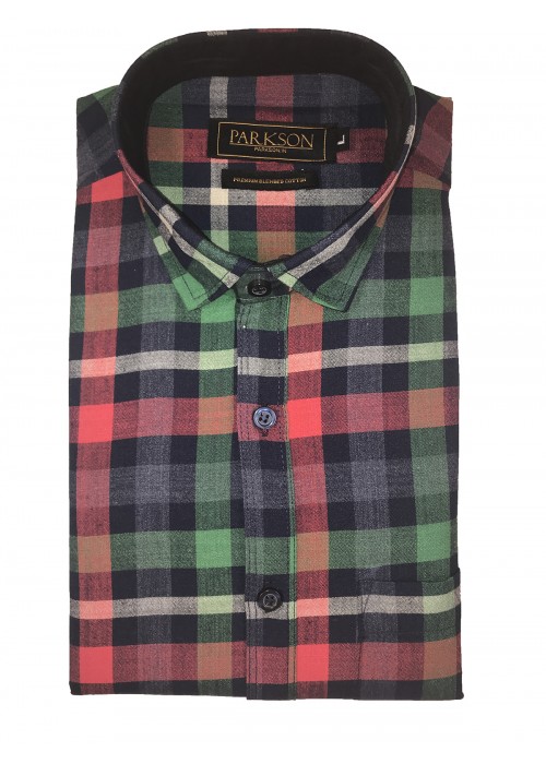 Parkson - Ble25Green - Casual Semi Formal Checks Shirts Premium Blended Cotton WRINKLE FREE