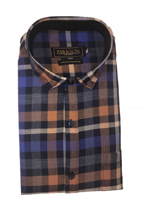 Parkson - Ble25Rust - Casual Semi Formal Checks Shirts Premium Blended Cotton WRINKLE FREE