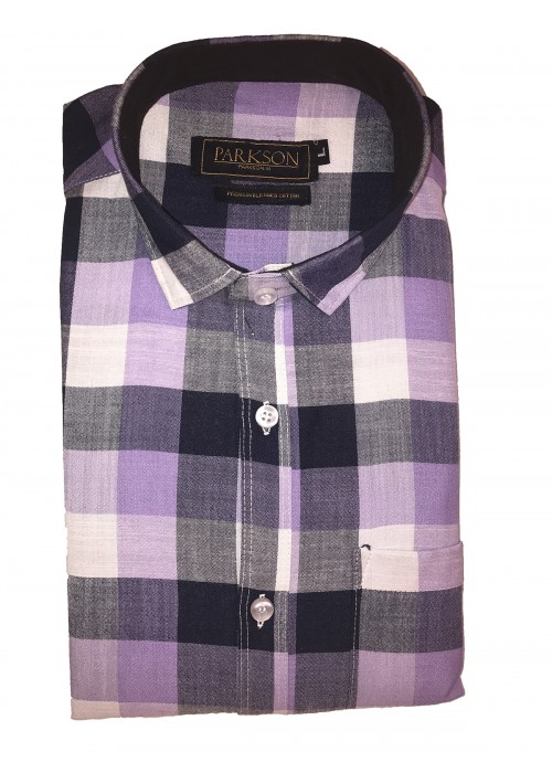 Parkson - Ble26Purple - Casual Semi Formal Checks Shirts Premium Blended Cotton WRINKLE FREE