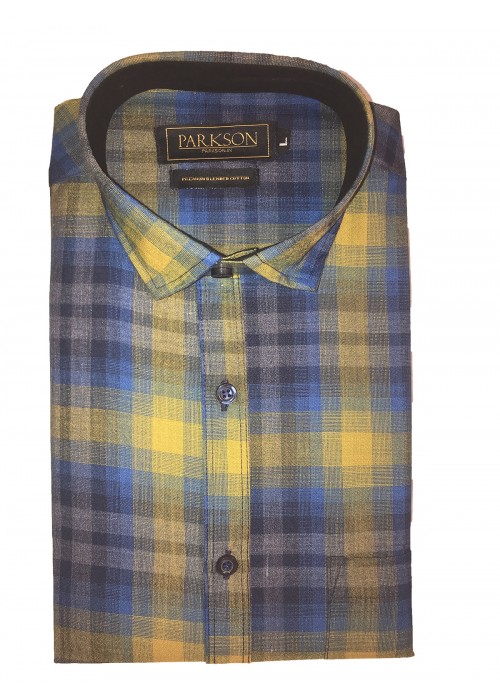 Parkson - Ble27Yellow - Casual Semi Formal Checks Shirts Premium Blended Cotton WRINKLE FREE