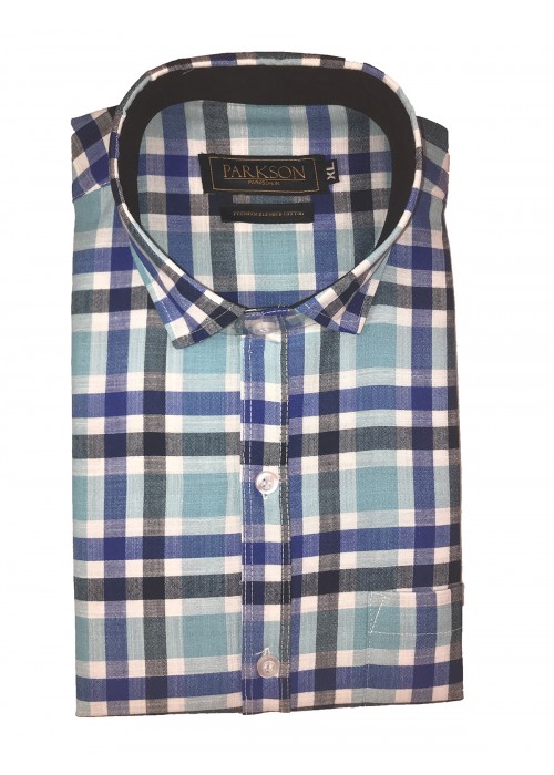 Parkson - Ble28Blue - Casual Semi Formal Checks Shirts Premium Blended Cotton WRINKLE FREE