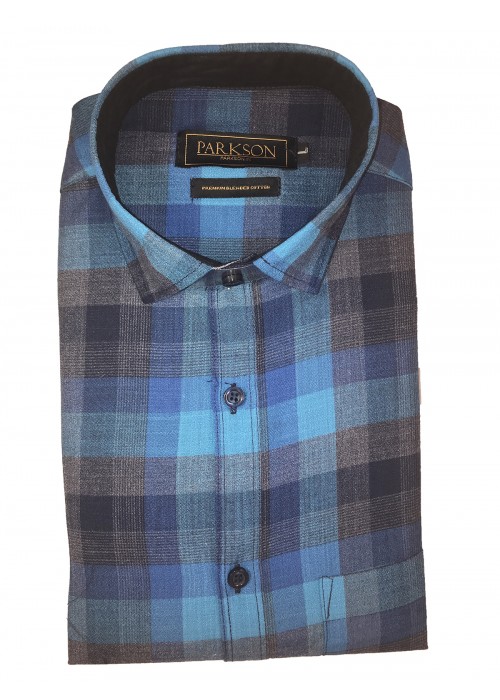 Parkson - Ble30Blue - Casual Semi Formal Checks Shirts Premium Blended Cotton WRINKLE FREE