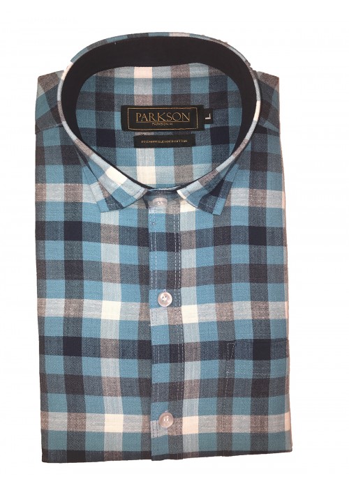 Parkson - Ble31Blue - Casual Semi Formal Checks Shirts Premium Blended Cotton WRINKLE FREE