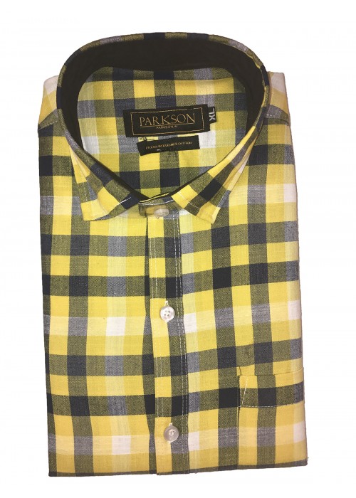 Parkson - Ble31Yellow - Casual Semi Formal Checks Shirts Premium Blended Cotton WRINKLE FREE