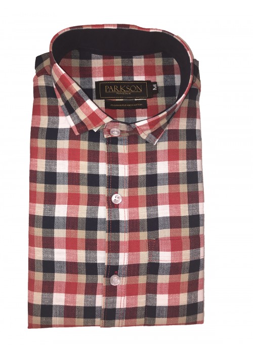 Parkson - Ble32Red - Casual Semi Formal Checks Shirts Premium Blended Cotton WRINKLE FREE