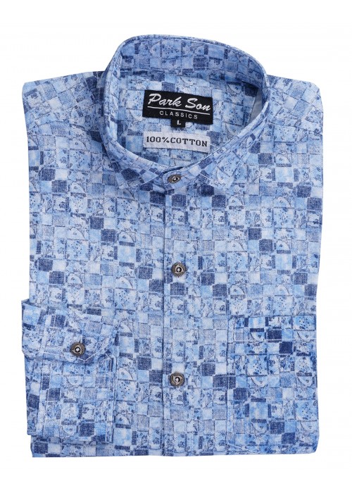 Parkson - COT10Blue Casual Digital Printer Shirts for Fancy Ware 100% Cotton Shirts